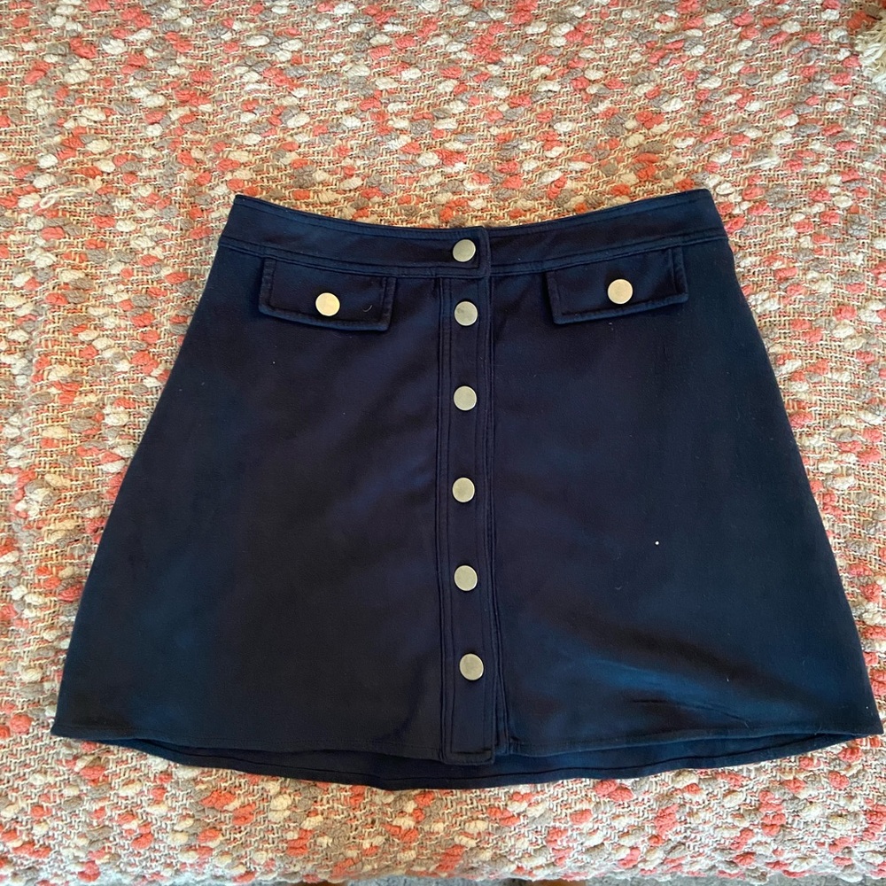 Blue velvet button up mini skirt